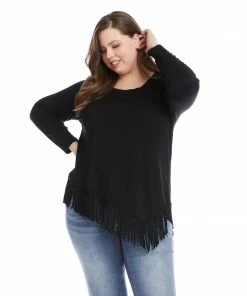 Karen Kane Plus Size Asymmetric Fringe Top
