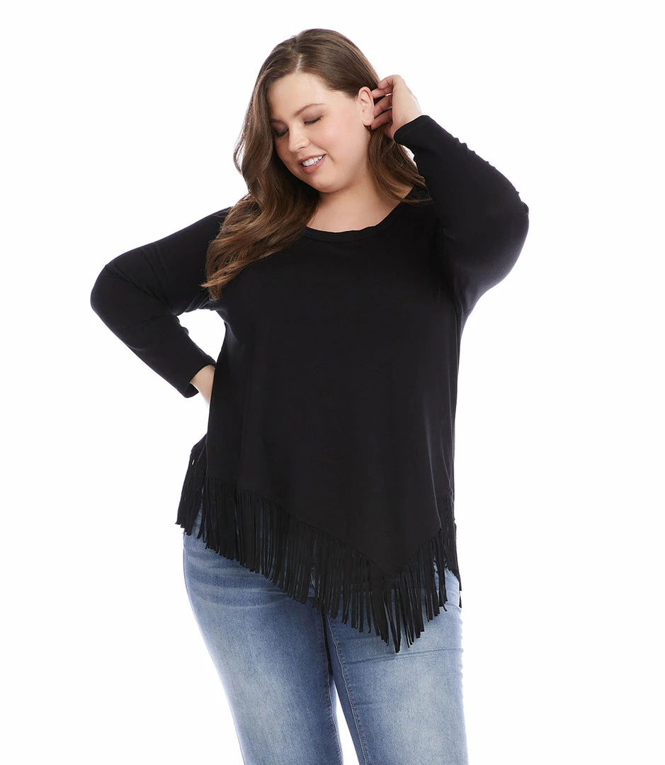 Karen Kane Plus Size Asymmetric Fringe Top