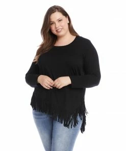 Karen Kane Plus Size Asymmetric Fringe Top