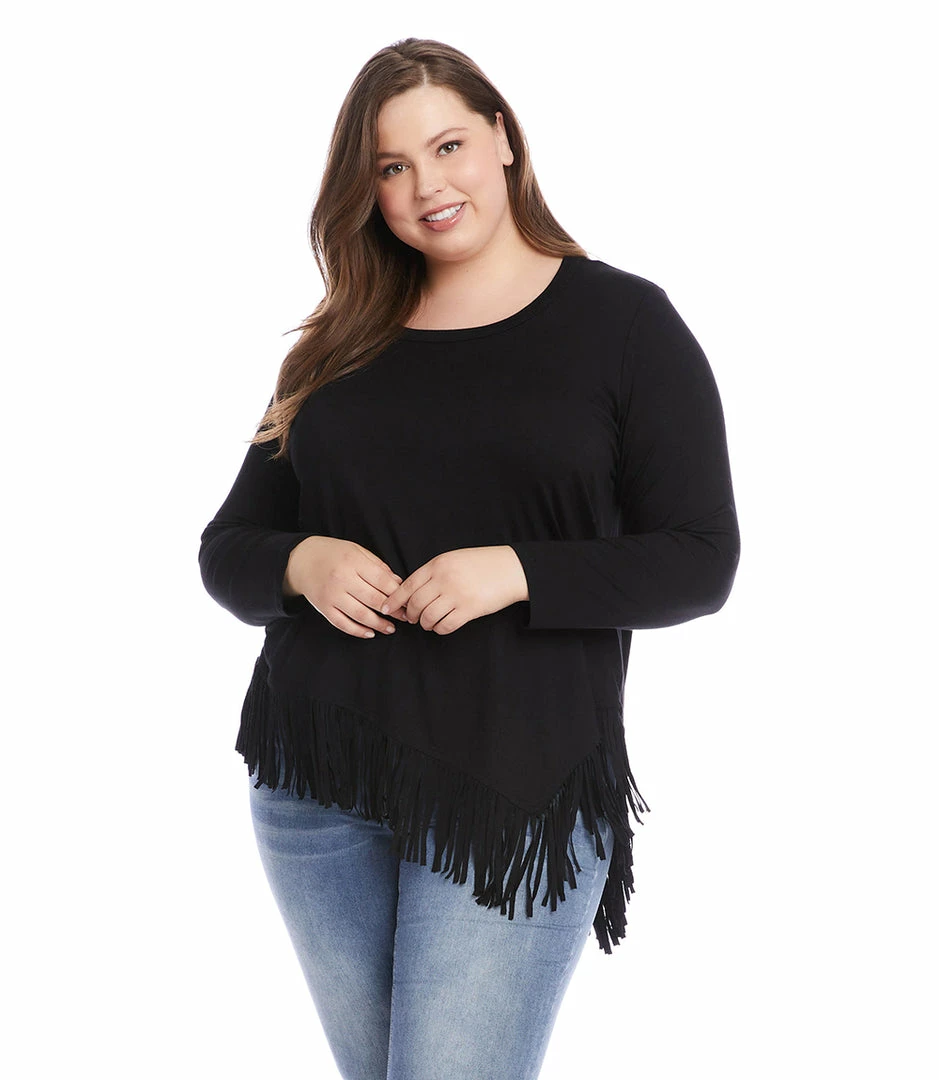 Karen Kane Plus Size Asymmetric Fringe Top