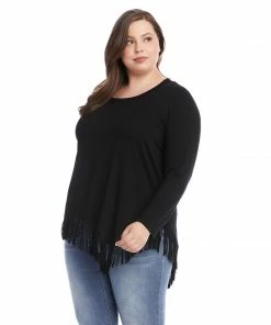 Karen Kane Plus Size Asymmetric Fringe Top