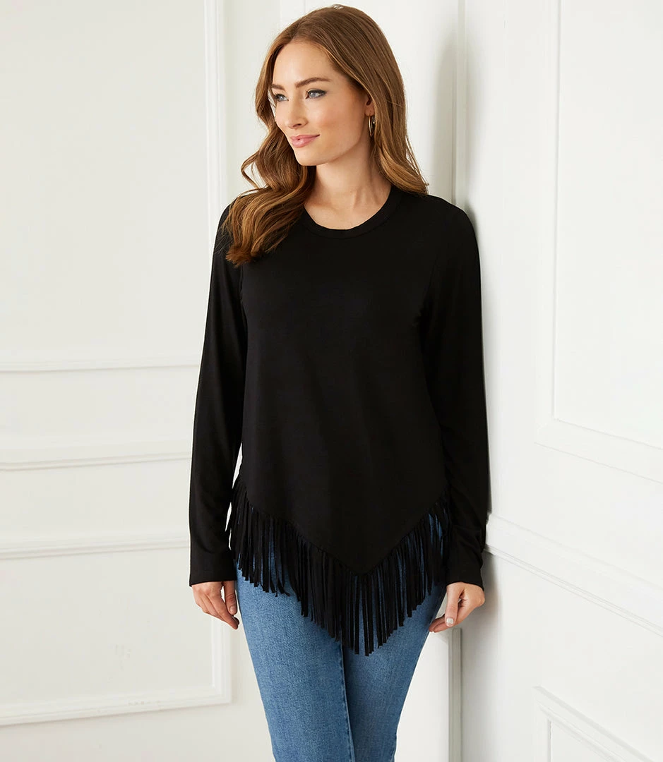 Karen Kane Asymmetric Fringe Top