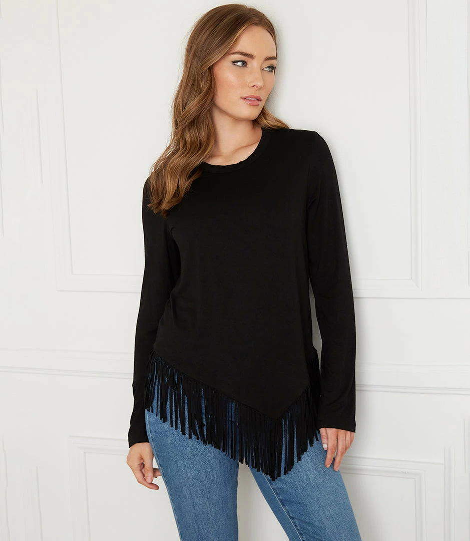 Karen Kane Asymmetric Fringe Top