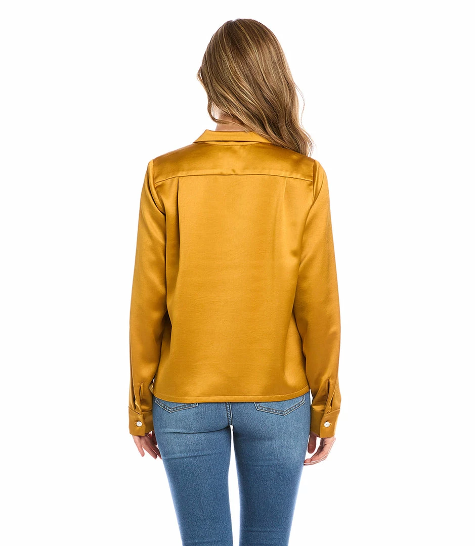 Karen Kane Petite Size Long Sleeve Button Up Shirt New Arrivals