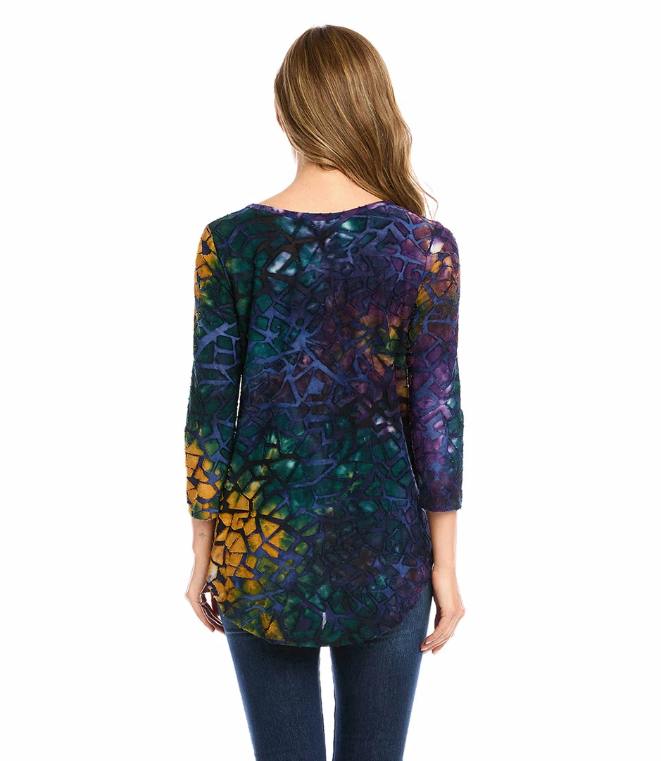 Karen Kane Petite Size Tie-Dye Burnout Shirttail Top