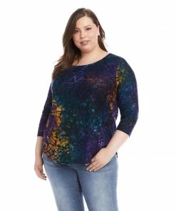 Karen Kane Plus Size Tie Dye Burnout Shirttail Top New Arrivals