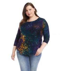 Karen Kane Plus Size Tie Dye Burnout Shirttail Top New Arrivals