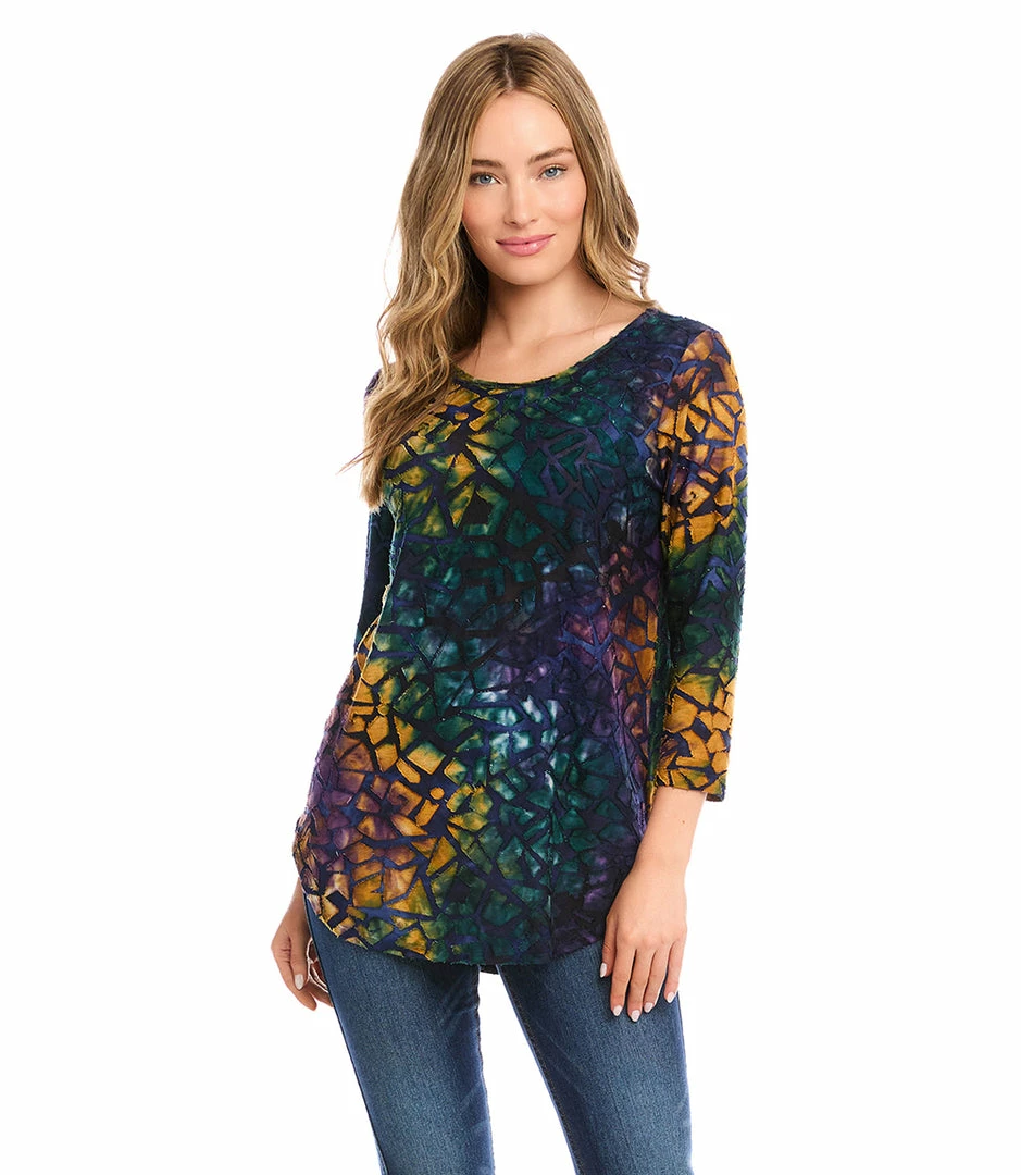 Karen Kane New Arrivals Tie-Dye Burnout Shirttail Top