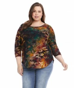 Karen Kane Plus Size Tie Dye Burnout Shirttail Top