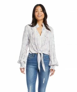 Karen Kane Smocked Tie-Front Top Clothing