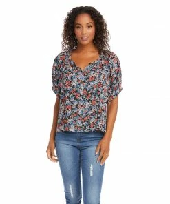 Karen Kane Petite Size Short Sleeve Peasant Top Petites