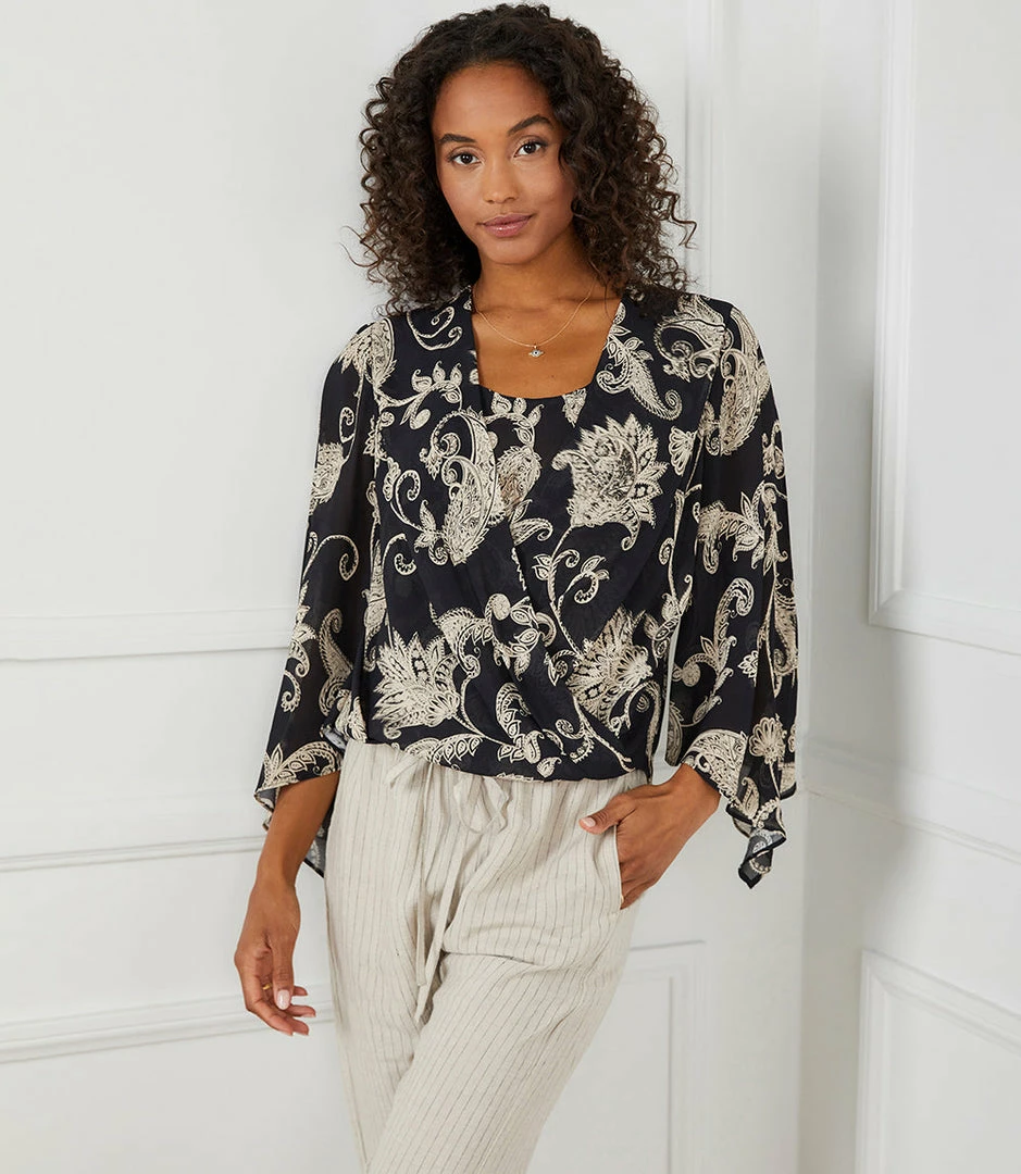 Karen Kane Angle Sleeve Crossover Top Clothing