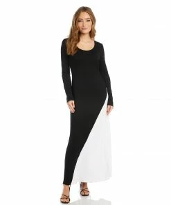 Karen Kane Split Color Long Sleeve Maxi Dress Clothing
