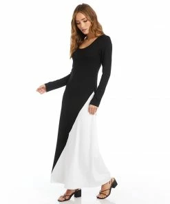 Karen Kane Split Color Long Sleeve Maxi Dress Clothing