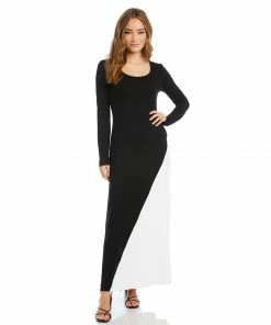 Karen Kane Split Color Long Sleeve Maxi Dress Clothing