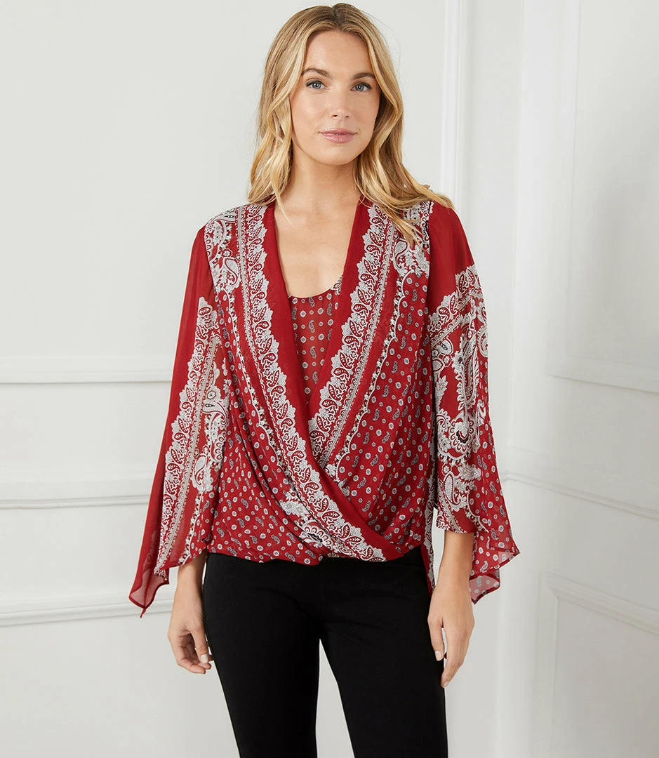 Karen Kane Angle Sleeve Crossover Top Clothing