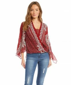 Karen Kane Angle Sleeve Crossover Top Clothing