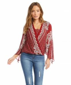 Karen Kane Angle Sleeve Crossover Top Clothing