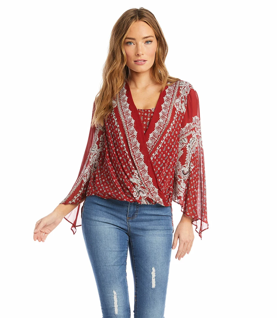 Karen Kane Angle Sleeve Crossover Top Clothing
