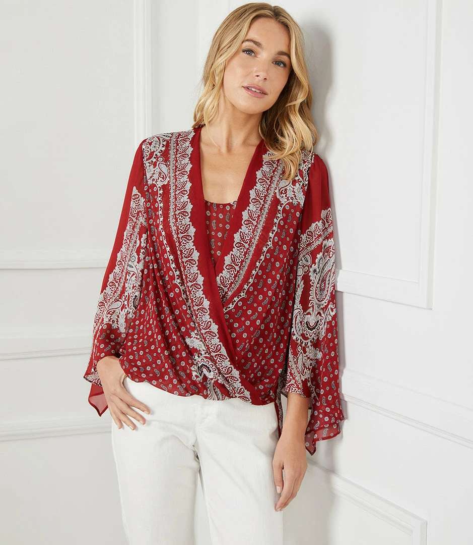 Karen Kane Angle Sleeve Crossover Top Clothing