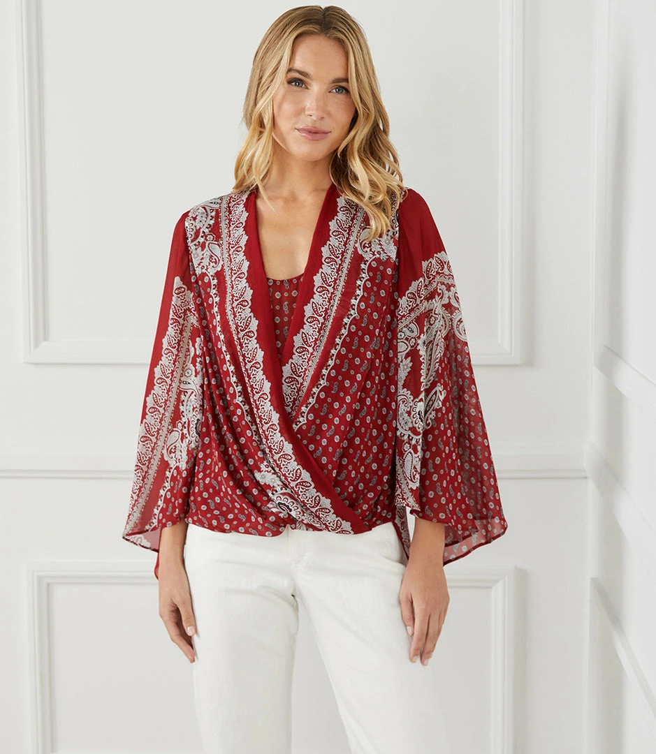 Karen Kane Angle Sleeve Crossover Top Clothing
