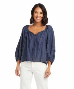 Karen Kane Contrast Stitch Peasant Top