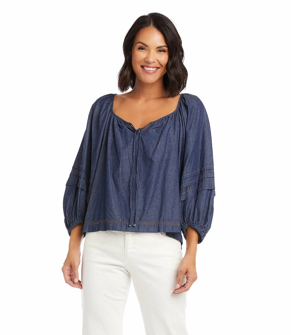 Karen Kane Contrast Stitch Peasant Top