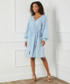 Karen Kane Long Sleeve Chambray Dress Clothing