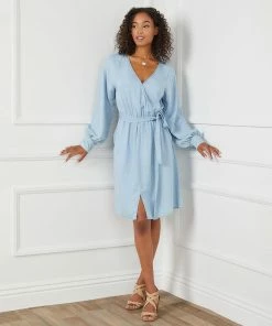 Karen Kane Long Sleeve Chambray Dress Clothing