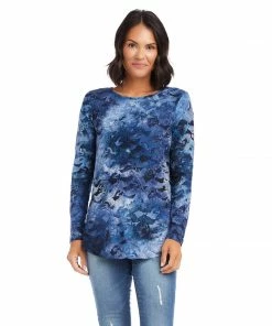 Karen Kane Tie-Dye Burnout Shirttail Top Clothing