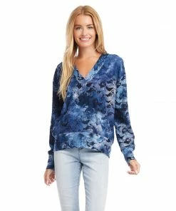 Karen Kane Petites Petite Size Tie-Dye Burnout V-Neck Top