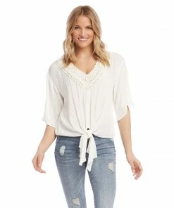 Karen Kane Clothing Crochet Neck Tie-Front Top