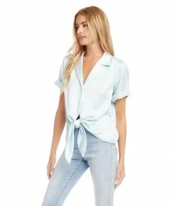 Karen Kane Clothing Roll Sleeve Tie-Front Top