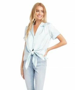 Karen Kane Clothing Roll Sleeve Tie-Front Top