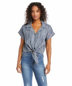 Karen Kane Roll Sleeve Tie-Front Top Clothing