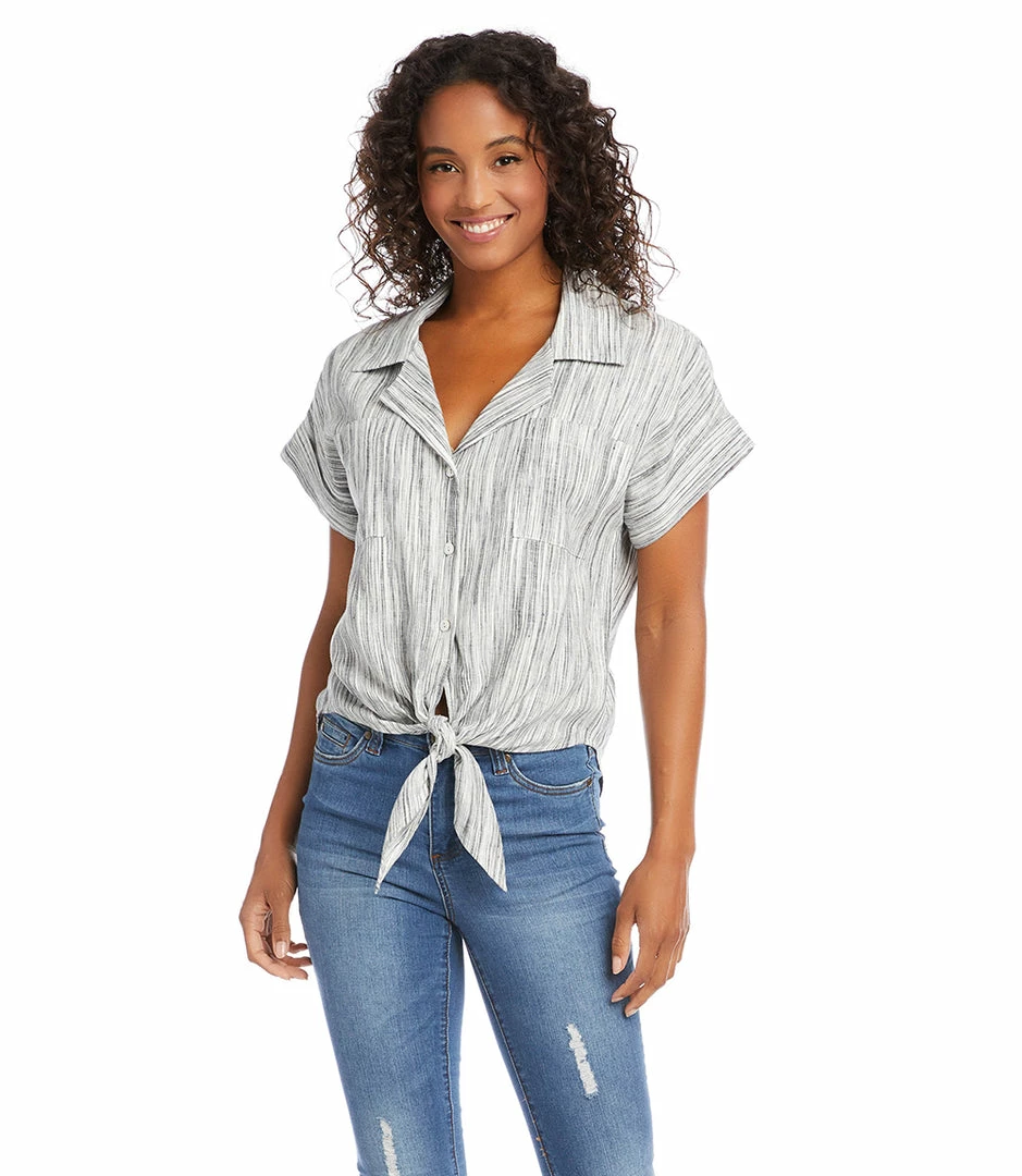 Karen Kane Clothing Roll Sleeve Tie-Front Top