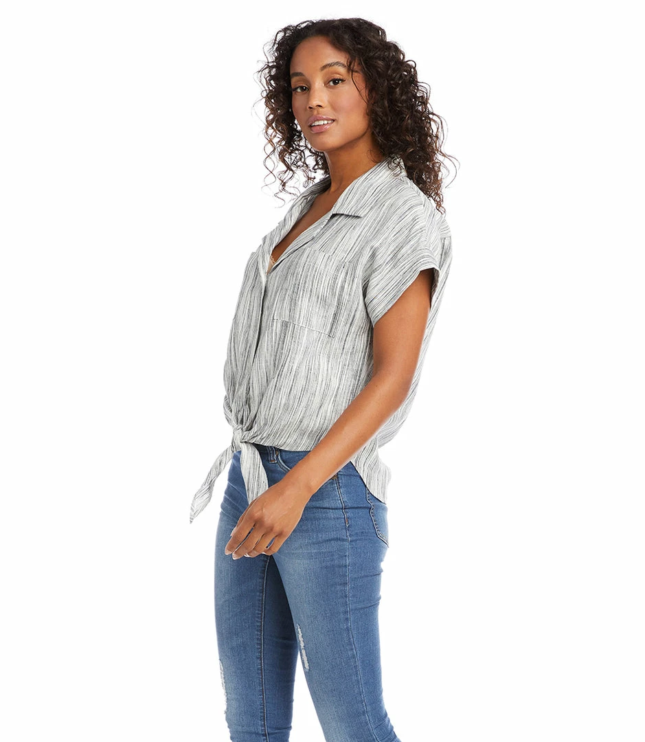 Karen Kane Clothing Roll Sleeve Tie-Front Top