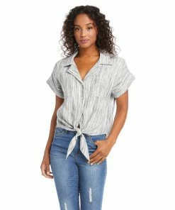 Karen Kane Clothing Roll Sleeve Tie-Front Top
