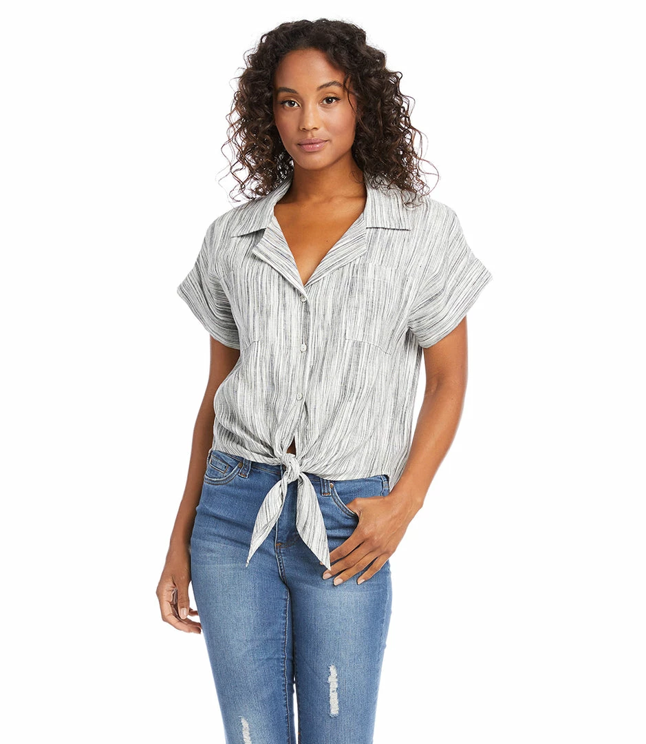 Karen Kane Clothing Roll Sleeve Tie-Front Top