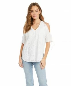 Karen Kane Embroidered Cold Shoulder Top Clothing