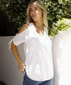 Karen Kane Embroidered Cold Shoulder Top Clothing