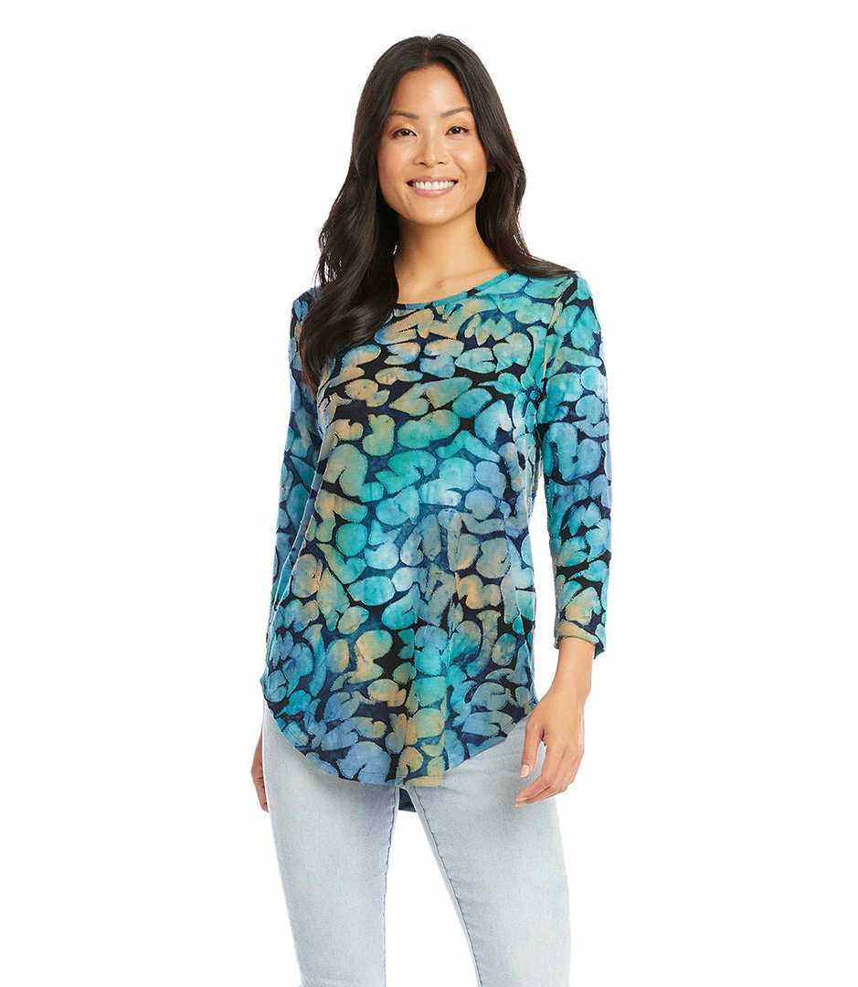 Karen Kane Petite Size Tie-Dye Burnout Shirttail Top Petites
