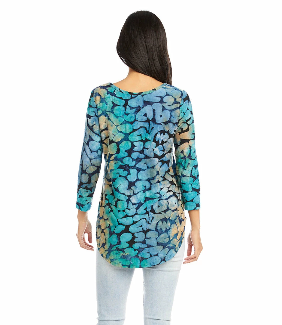 Karen Kane Petite Size Tie-Dye Burnout Shirttail Top Petites