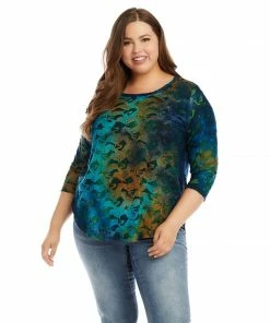 Karen Kane Plus Size Tie-Dye Burnout Shirttail Top