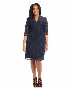 Karen Kane Plus Size V-Neck Scallop Lace Dress