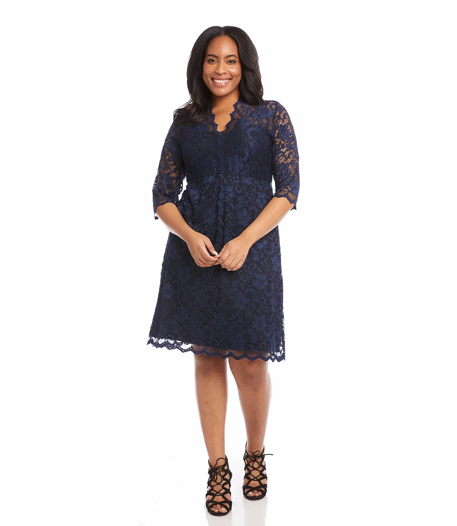 Karen Kane Plus Size V-Neck Scallop Lace Dress