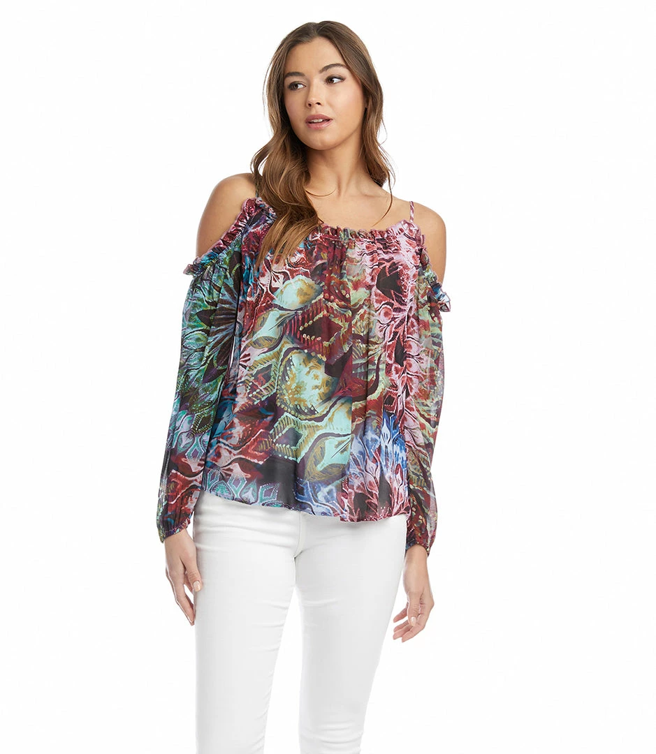 Karen Kane Cold Shoulder Ruffle Top Clothing