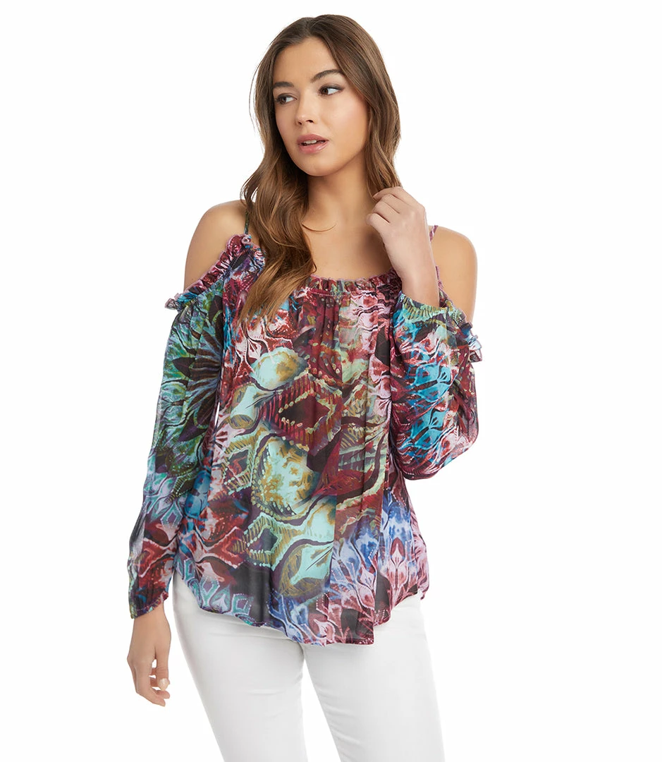 Karen Kane Cold Shoulder Ruffle Top Clothing