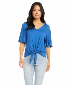 Karen Kane Petite Size Flutter Sleeve Tie-Front Top