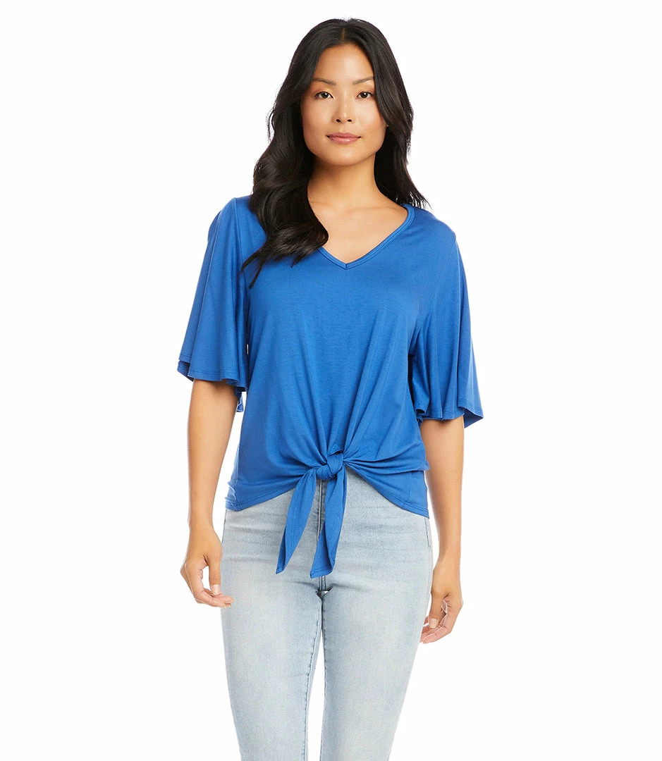 Karen Kane Petite Size Flutter Sleeve Tie-Front Top